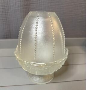 Vintage Fenton Clear Satin Beaded Melon Fairy Lamp  *Read description*
